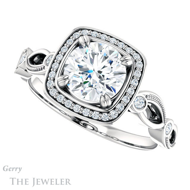 Round Cut Forever One Moissanite Engagement Ring #GTJ986-round-fo-w 5 Round Cut Forever One Moissanite Engagement Ring #GTJ986-round-fo-w