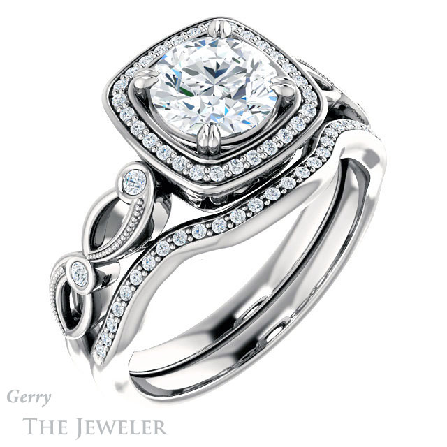 Round Cut Forever One Moissanite Engagement Ring #GTJ986-round-fo-w 6 Round Cut Forever One Moissanite Engagement Ring #GTJ986-round-fo-w