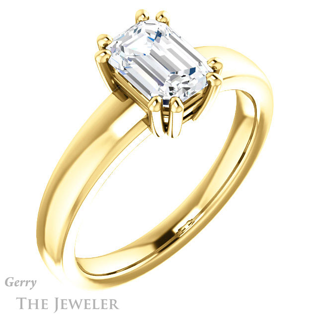 Emerald Cut Forever One Moissanite Engagement Ring #GTJ987-emerald-fb-y 4 Emerald Cut Forever Brilliant Moissanite Engagement Ring #GTJ987-emerald-fb-y