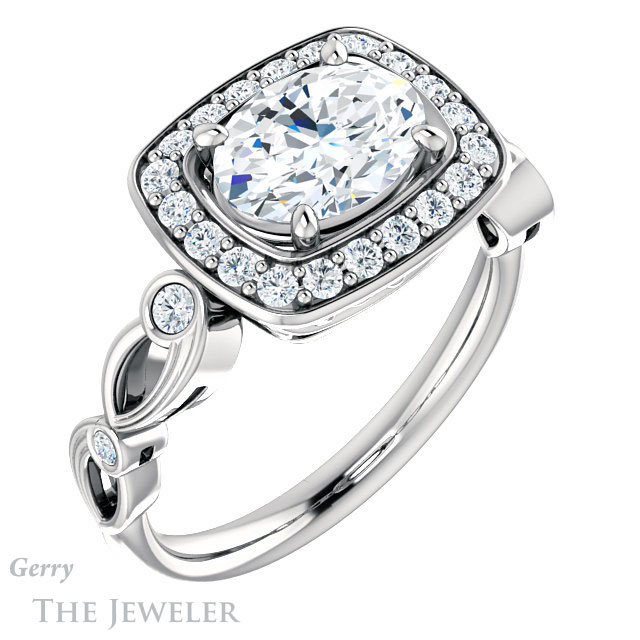 Oval Shaped Forever One Moissanite Engagement Ring #GTJ988-oval-fo-w 4 Oval Shaped Forever One Moissanite Engagement Ring #GTJ988-oval-fo-w