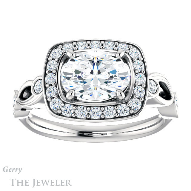 Oval Shaped Forever One Moissanite Engagement Ring #GTJ988-oval-fo-w 1 Oval Shaped Forever One Moissanite Engagement Ring #GTJ988-oval-fo-w