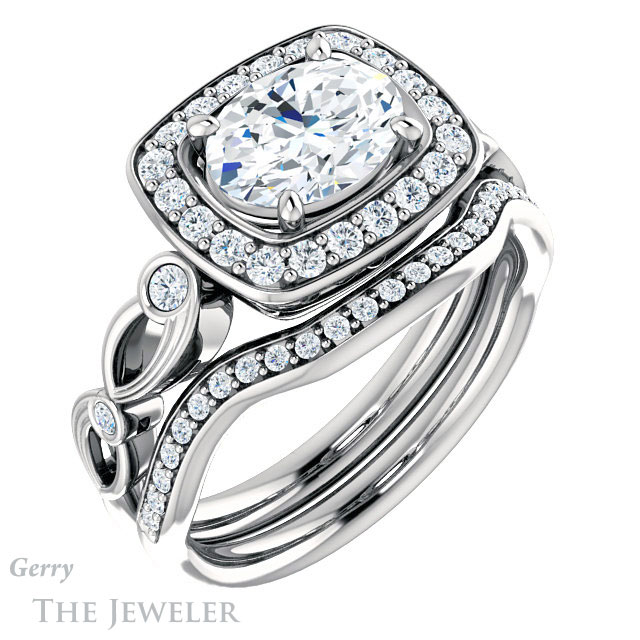 Oval Shaped Forever One Moissanite Engagement Ring #GTJ988-oval-fo-w 6 Oval Shaped Forever One Moissanite Engagement Ring #GTJ988-oval-fo-w