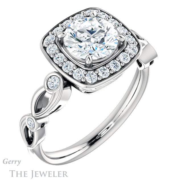 Round Cut Forever One Moissanite Engagement Ring #GTJ988-round-fo-w