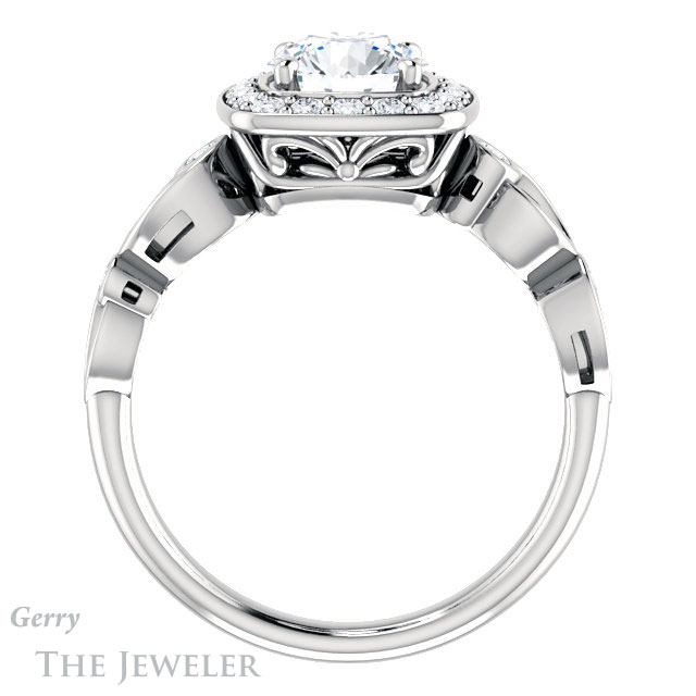Round Cut Forever One Moissanite Engagement Ring #GTJ988-round-fo-w