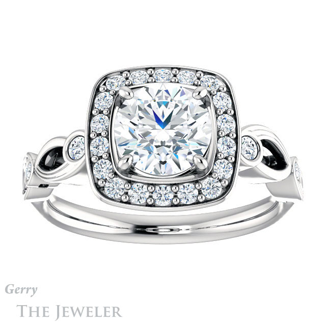 Round Cut Forever One Moissanite Engagement Ring #GTJ988-round-fo-w