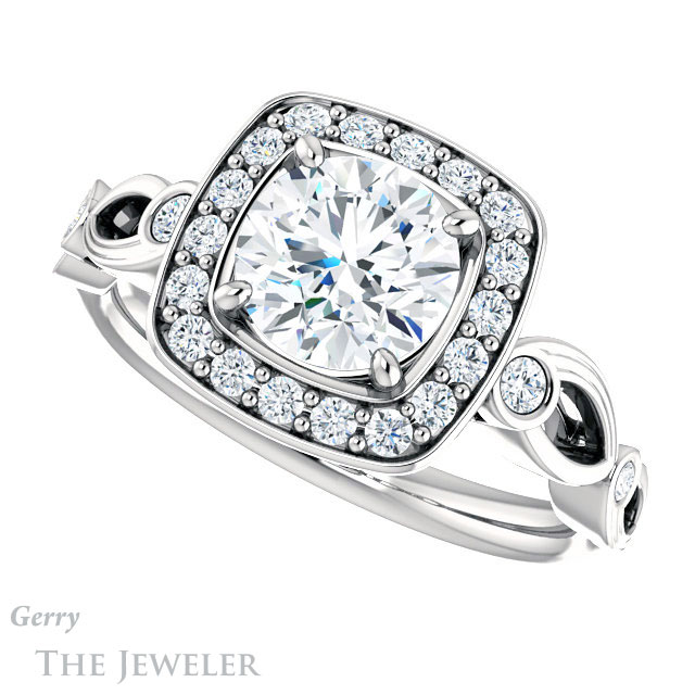 Round Cut Forever One Moissanite Engagement Ring #GTJ988-round-fo-w