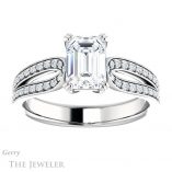 Emerald Cut Forever One Moissanite Engagement Ring #GTJ991-emerald-fb-w 1 Emerald Cut Forever Brilliant Moissanite Engagement Ring #GTJ991-emerald-fb-w