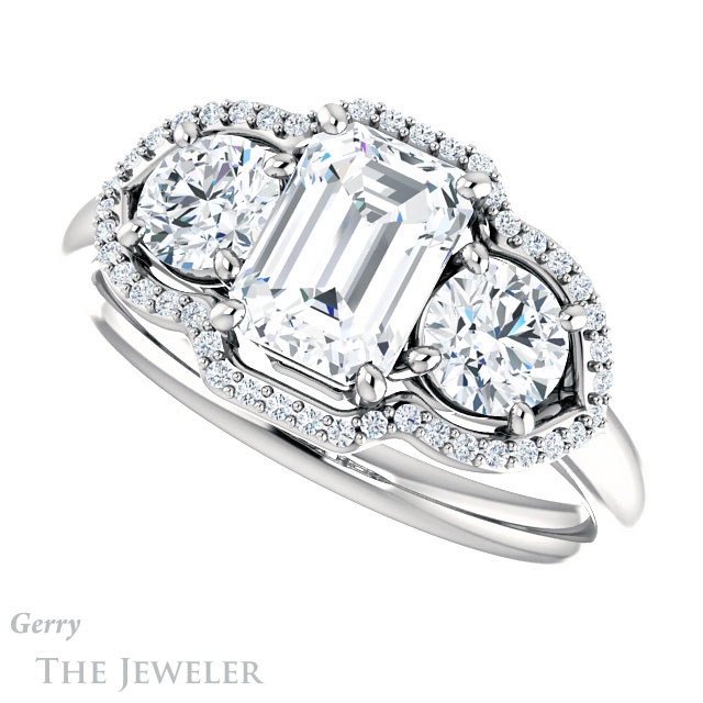 Emerald Cut Forever One Moissanite Engagement Ring #GTJ992-emerald-fb-w | Gerry The Jeweler Emerald Cut Forever Brilliant Moissanite Engagement Ring #GTJ992-emerald-fb-w