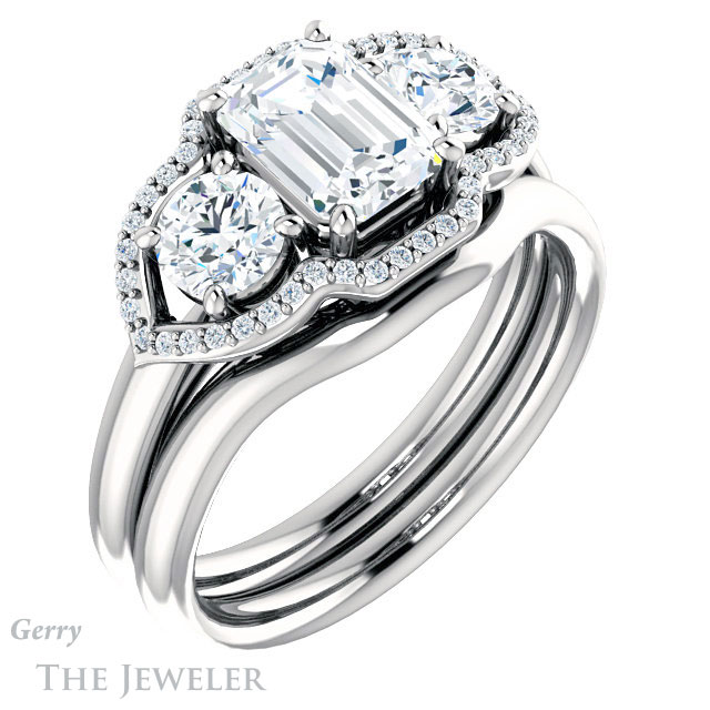 Emerald Cut Forever One Moissanite Engagement Ring #GTJ992-emerald-fb-w | Gerry The Jeweler Emerald Cut Forever Brilliant Moissanite Engagement Ring #GTJ992-emerald-fb-w