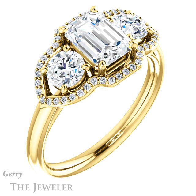 Emerald Cut Forever One Moissanite Engagement Ring #GTJ992-emerald-fb-y | Gerry The Jeweler Emerald Cut Forever Brilliant Moissanite Engagement Ring #GTJ992-emerald-fb-y