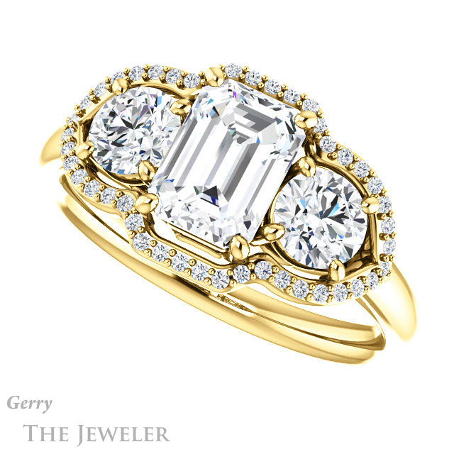 Emerald Cut Forever One Moissanite Engagement Ring #GTJ992-emerald-fb-y | Gerry The Jeweler Emerald Cut Forever Brilliant Moissanite Engagement Ring #GTJ992-emerald-fb-y