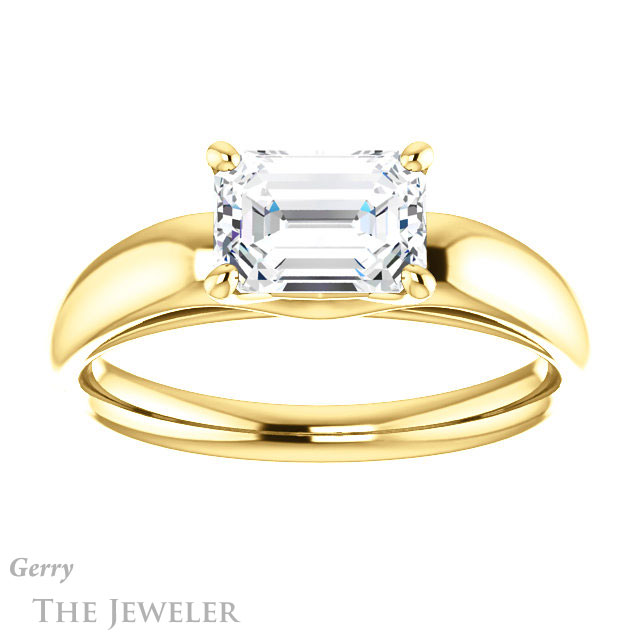 Emerald Cut Forever One Moissanite Engagement Ring #GTJ993-emerald-fb-y 1 Emerald Cut Forever Brilliant Moissanite Engagement Ring #GTJ993-emerald-fb-y