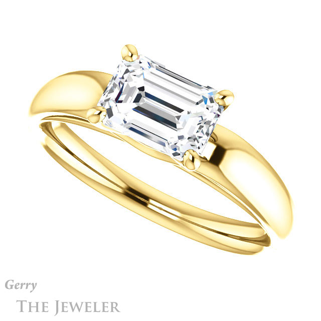 Emerald Cut Forever One Moissanite Engagement Ring #GTJ993-emerald-fb-y 5 Emerald Cut Forever Brilliant Moissanite Engagement Ring #GTJ993-emerald-fb-y