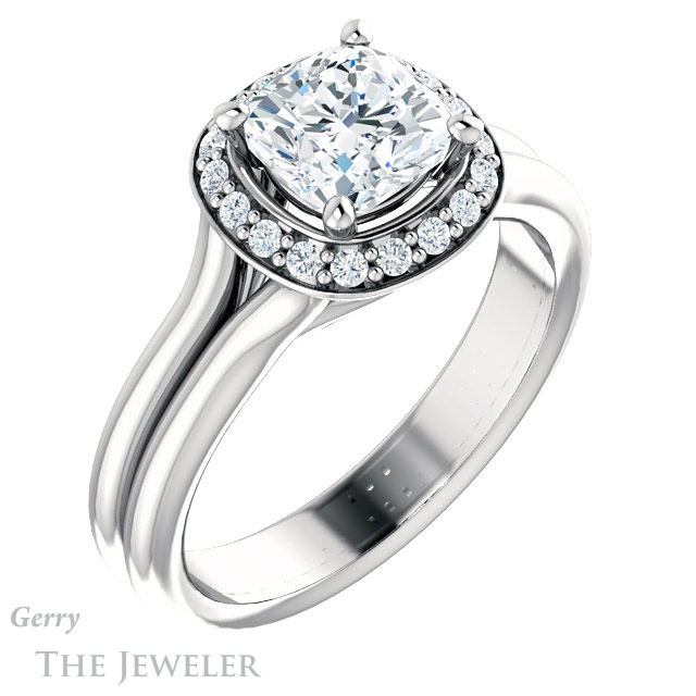 Cushion Cut Forever One Moissanite Engagement Ring #GTJ994-cushion-fo-w 4 Cushion Cut Forever One Moissanite Engagement Ring #GTJ994-cushion-fo-w