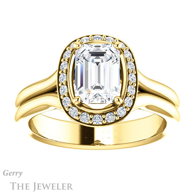 Emerald Cut Forever One Moissanite Engagement Ring #GTJ994-emerald-fb-y 1 Emerald Cut Forever Brilliant Moissanite Engagement Ring #GTJ994-emerald-fb-y