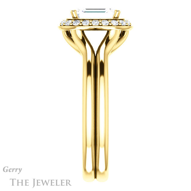 Emerald Cut Forever One Moissanite Engagement Ring #GTJ994-emerald-fb-y 3 Emerald Cut Forever Brilliant Moissanite Engagement Ring #GTJ994-emerald-fb-y