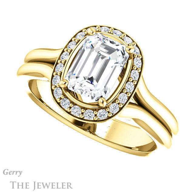 Emerald Cut Forever One Moissanite Engagement Ring #GTJ994-emerald-fb-y 5 Emerald Cut Forever Brilliant Moissanite Engagement Ring #GTJ994-emerald-fb-y