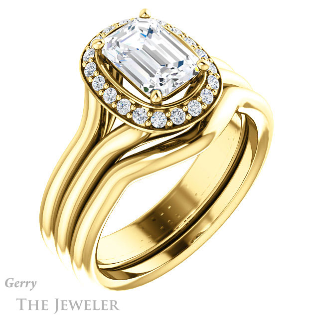 Emerald Cut Forever One Moissanite Engagement Ring #GTJ994-emerald-fb-y 6 Emerald Cut Forever Brilliant Moissanite Engagement Ring #GTJ994-emerald-fb-y