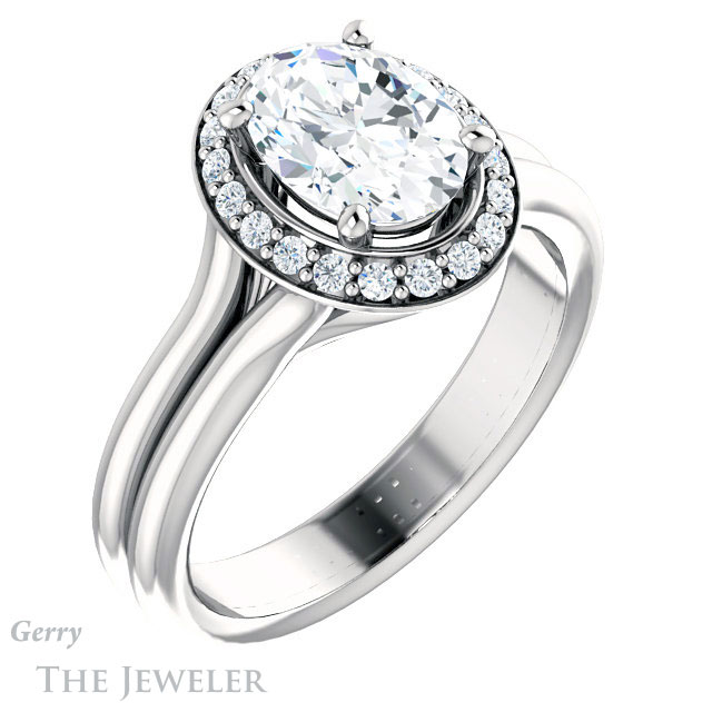 Oval Shaped Forever One Moissanite Engagement Ring #GTJ994-oval-fo-w 4 Oval Shaped Forever One Moissanite Engagement Ring #GTJ994-oval-fo-w