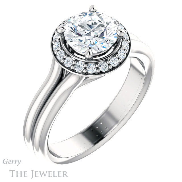Round Cut Forever One Moissanite Engagement Ring #GTJ994-round-fo-w 4 Round Cut Forever One Moissanite Engagement Ring #GTJ994-round-fo-w