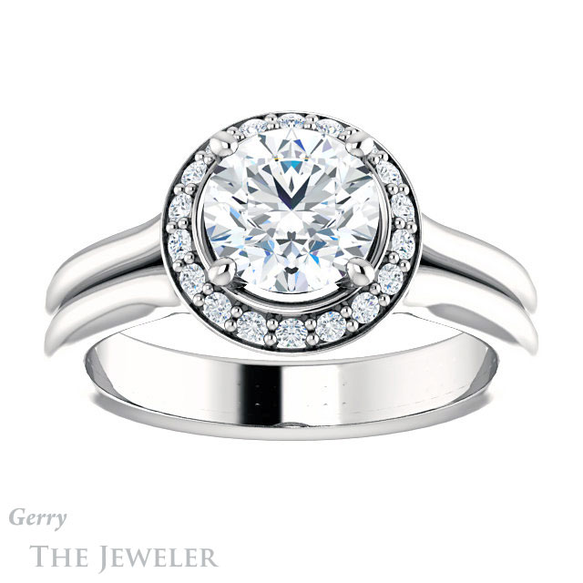 Round Cut Forever One Moissanite Engagement Ring #GTJ994-round-fo-w 1 Round Cut Forever One Moissanite Engagement Ring #GTJ994-round-fo-w