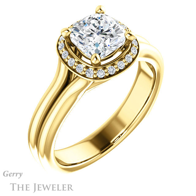 Cushion Cut Forever One Moissanite Engagement Ring #GTJ995-cushion-fo-y 4 Cushion Cut Forever One Moissanite Engagement Ring #GTJ995-cushion-fo-y