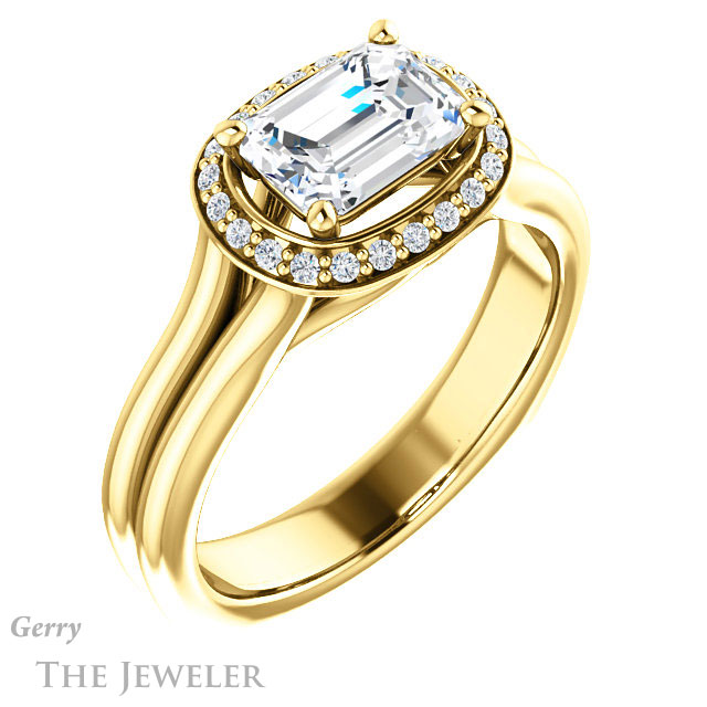 Emerald Cut Forever One Moissanite Engagement Ring #GTJ995-emerald-fb-y 4 Emerald Cut Forever Brilliant Moissanite Engagement Ring #GTJ995-emerald-fb-y