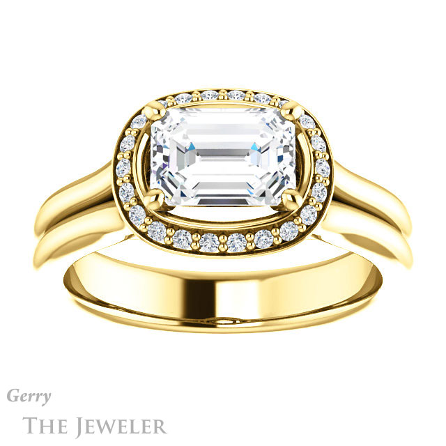Emerald Cut Forever One Moissanite Engagement Ring #GTJ995-emerald-fb-y 1 Emerald Cut Forever Brilliant Moissanite Engagement Ring #GTJ995-emerald-fb-y