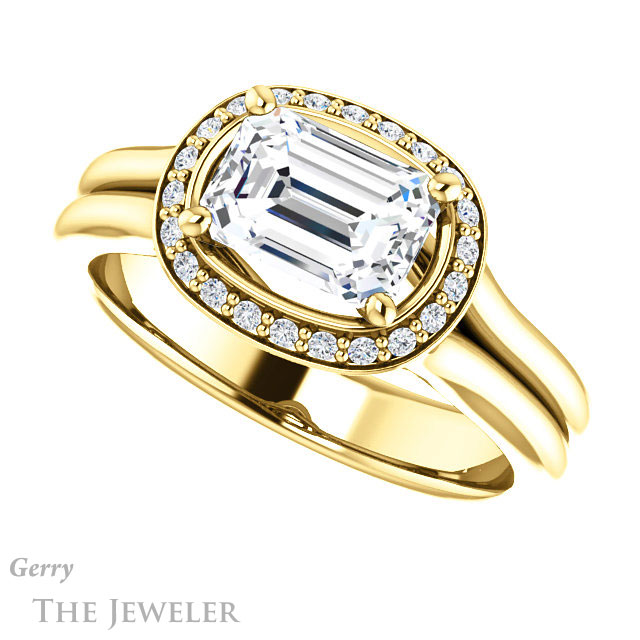 Emerald Cut Forever One Moissanite Engagement Ring #GTJ995-emerald-fb-y 5 Emerald Cut Forever Brilliant Moissanite Engagement Ring #GTJ995-emerald-fb-y