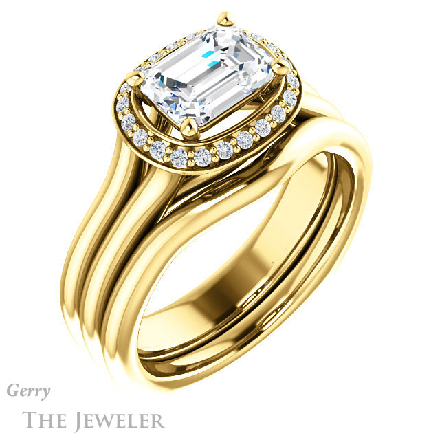Emerald Cut Forever One Moissanite Engagement Ring #GTJ995-emerald-fb-y 6 Emerald Cut Forever Brilliant Moissanite Engagement Ring #GTJ995-emerald-fb-y