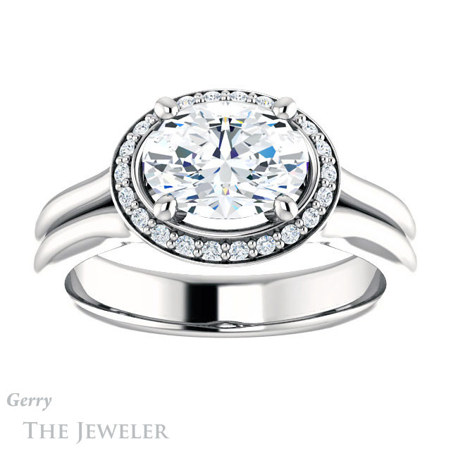 Oval Shaped Forever One Moissanite Engagement Ring #GTJ995-oval-fo-w