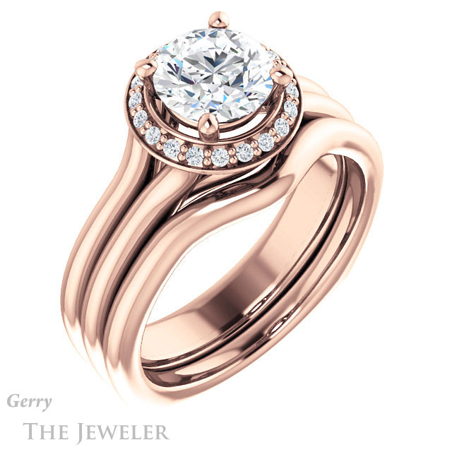 Round Cut Forever One Moissanite Engagement Ring #GTJ995-round-fo-r