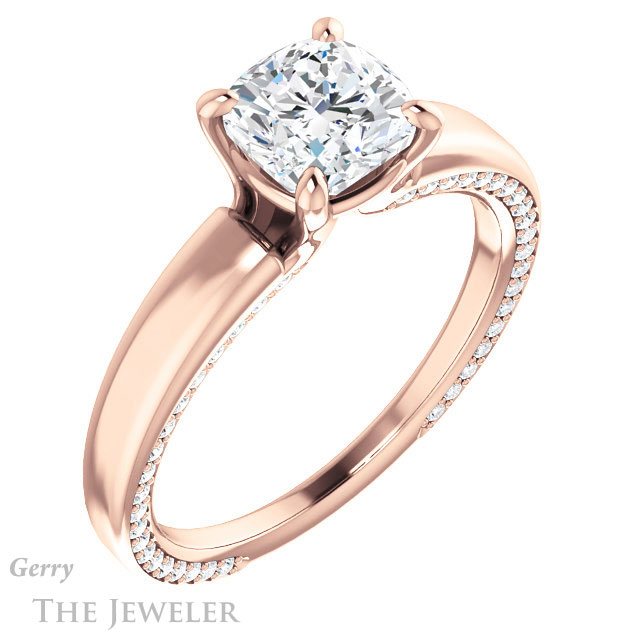 Cushion Cut Forever One Moissanite Engagement Ring #GTJ998-cushion-fo-r | Gerry The Jeweler Cushion Cut Forever One Moissanite Engagement Ring #GTJ998-cushion-fo-r