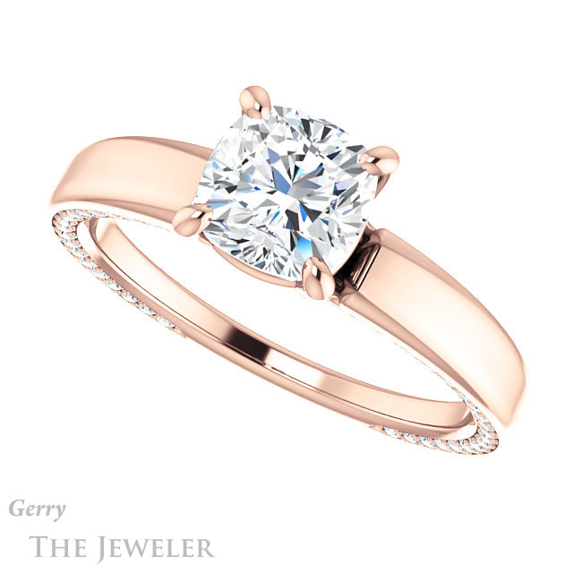 Cushion Cut Forever One Moissanite Engagement Ring #GTJ998-cushion-fo-r | Gerry The Jeweler Cushion Cut Forever One Moissanite Engagement Ring #GTJ998-cushion-fo-r