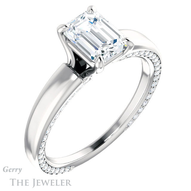 Emerald Cut Forever One Moissanite Engagement Ring #GTJ998-emerald-fb-w | Gerry The Jeweler Emerald Cut Forever Brilliant Moissanite Engagement Ring #GTJ998-emerald-fb-w