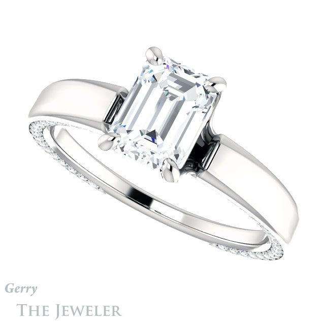Emerald Cut Forever One Moissanite Engagement Ring #GTJ998-emerald-fb-w | Gerry The Jeweler Emerald Cut Forever Brilliant Moissanite Engagement Ring #GTJ998-emerald-fb-w