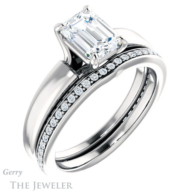 Emerald Cut Forever One Moissanite Engagement Ring #GTJ998-emerald-fb-w | Gerry The Jeweler Emerald Cut Forever Brilliant Moissanite Engagement Ring #GTJ998-emerald-fb-w
