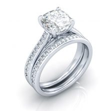 cushion-cut-moissanite-ring-set-gtj3605w-set-2 Moissanite and Diamond Engagement Ring Set -GTJ3605w