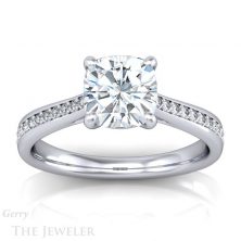 Cushion-Cut-Ring-Setting-gtj3605-w-1 Forever One Moissanite - Cushion Cut Ring with Sidestones