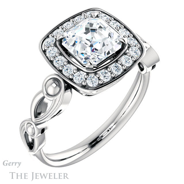 14k White Gold Asscher Cut Forever One Engagement Ring Setting #GTJ1000-asscher-fo-w 4 14k White Gold Asscher Cut Forever One Engagement Ring Setting #GTJ1000-asscher-fo-w