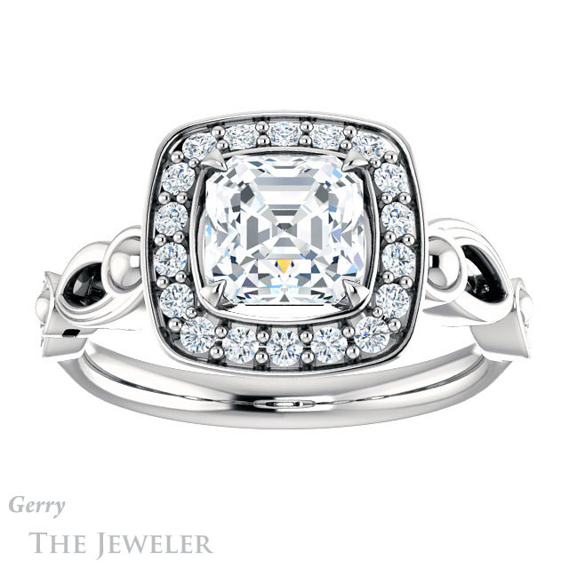 14k White Gold Asscher Cut Forever One Engagement Ring Setting #GTJ1000-asscher-fo-w