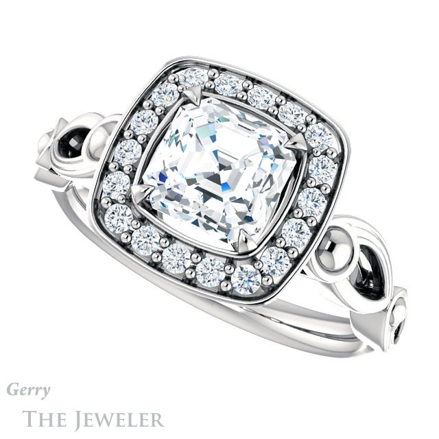 14k White Gold Asscher Cut Forever One Engagement Ring Setting #GTJ1000-asscher-fo-w 5 14k White Gold Asscher Cut Forever One Engagement Ring Setting #GTJ1000-asscher-fo-w