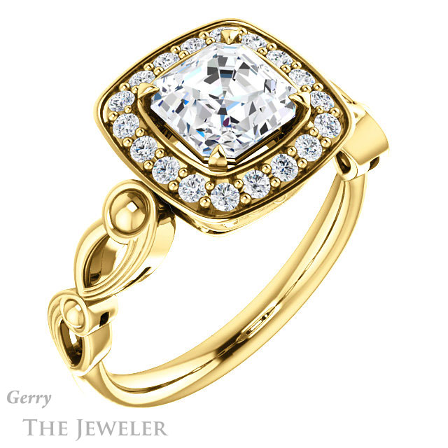 14k Yellow Gold Asscher Cut Forever One Engagement Ring Setting #GTJ1000-asscher-fo-y 4 14k Yellow Gold Asscher Cut Forever One Engagement Ring Setting #GTJ1000-asscher-fo-y