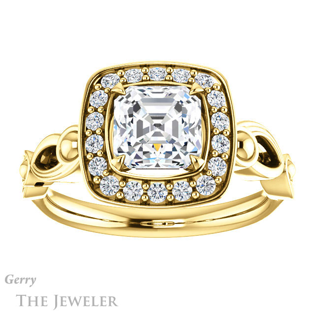 14k Yellow Gold Asscher Cut Forever One Engagement Ring Setting #GTJ1000-asscher-fo-y