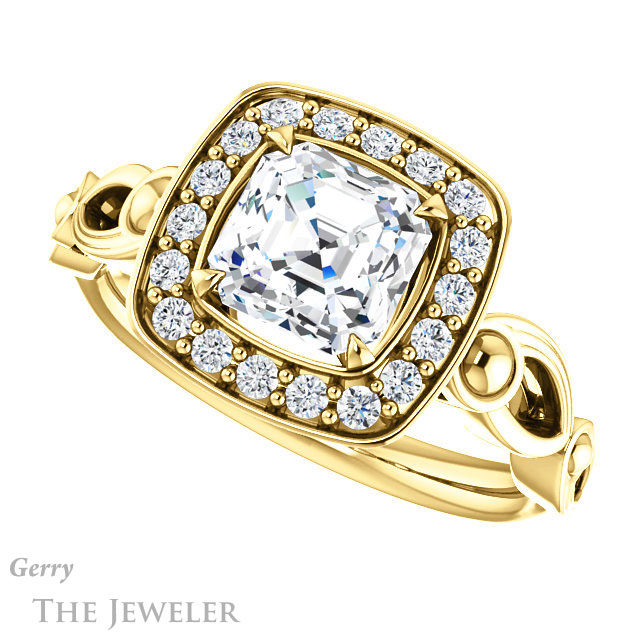 14k Yellow Gold Asscher Cut Forever One Engagement Ring Setting #GTJ1000-asscher-fo-y 5 14k Yellow Gold Asscher Cut Forever One Engagement Ring Setting #GTJ1000-asscher-fo-y