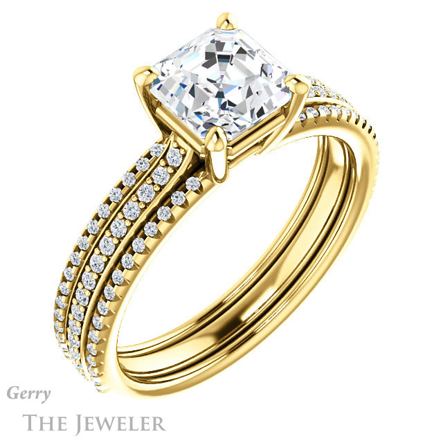 14k Yellow Gold Asscher Cut Forever One Engagement Ring Setting #GTJ1004-asscher-fo-y 4 14k Yellow Gold Asscher Cut Forever One Engagement Ring Setting #GTJ1004-asscher-fo-y