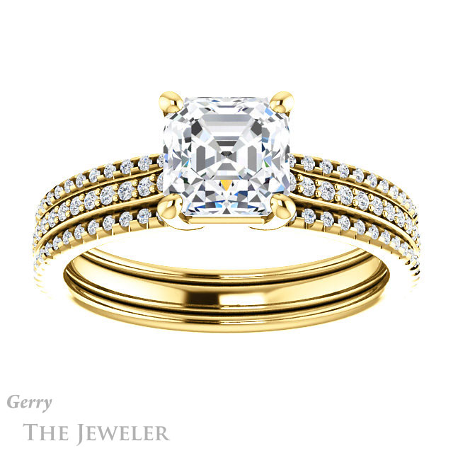 14k Yellow Gold Asscher Cut Forever One Engagement Ring Setting #GTJ1004-asscher-fo-y