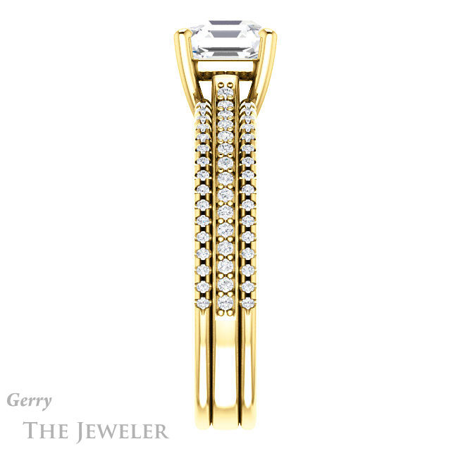 14k Yellow Gold Asscher Cut Forever One Engagement Ring Setting #GTJ1004-asscher-fo-y 3 14k Yellow Gold Asscher Cut Forever One Engagement Ring Setting #GTJ1004-asscher-fo-y