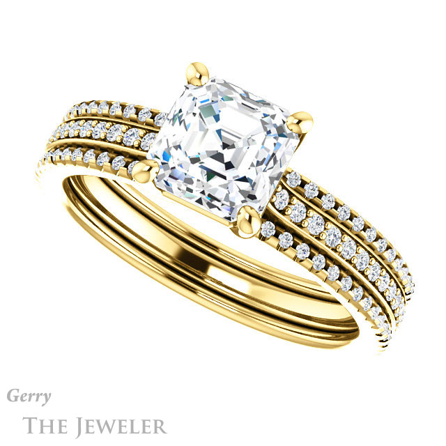 14k Yellow Gold Asscher Cut Forever One Engagement Ring Setting #GTJ1004-asscher-fo-y 5 14k Yellow Gold Asscher Cut Forever One Engagement Ring Setting #GTJ1004-asscher-fo-y