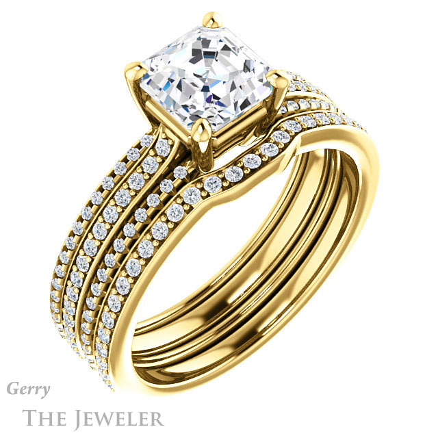 14k Yellow Gold Asscher Cut Forever One Engagement Ring Setting #GTJ1004-asscher-fo-y 6 14k Yellow Gold Asscher Cut Forever One Engagement Ring Setting #GTJ1004-asscher-fo-y
